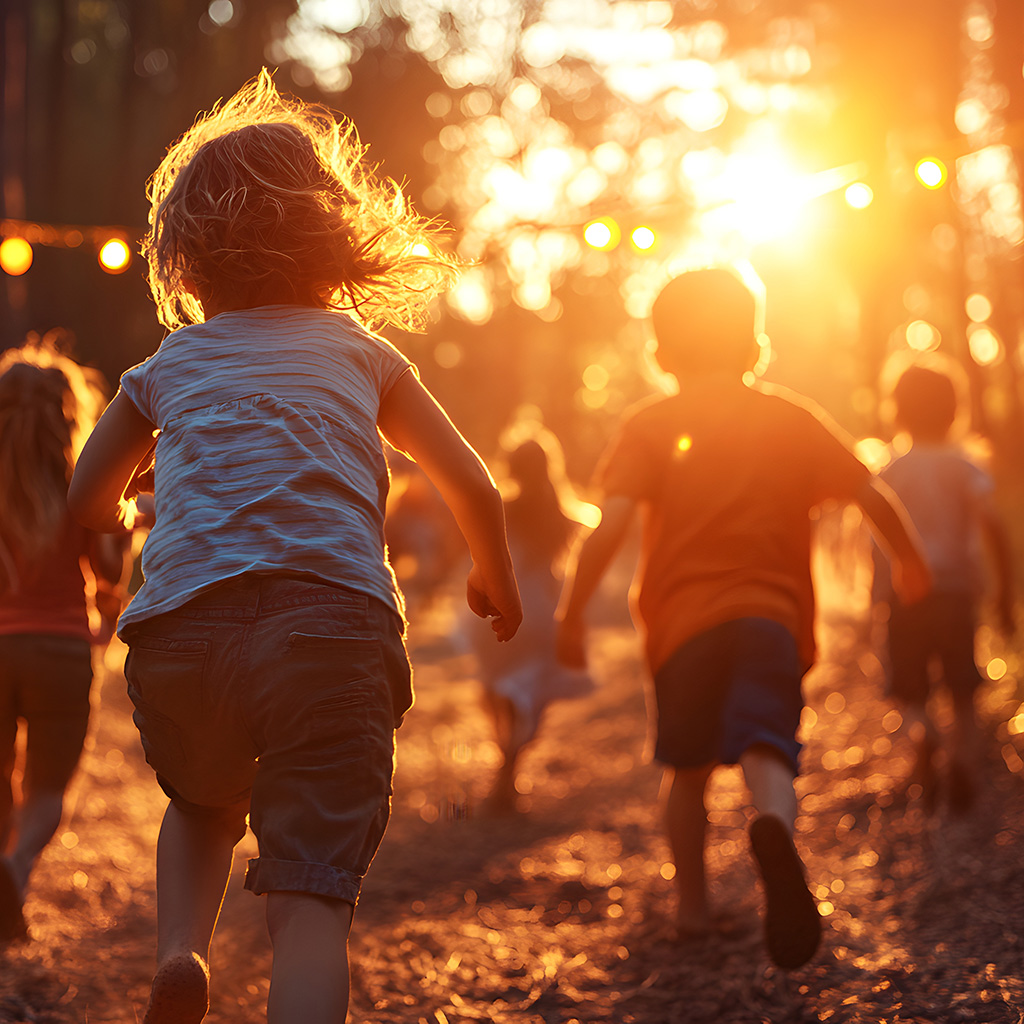 Kinder laufen der Sonne entgegen